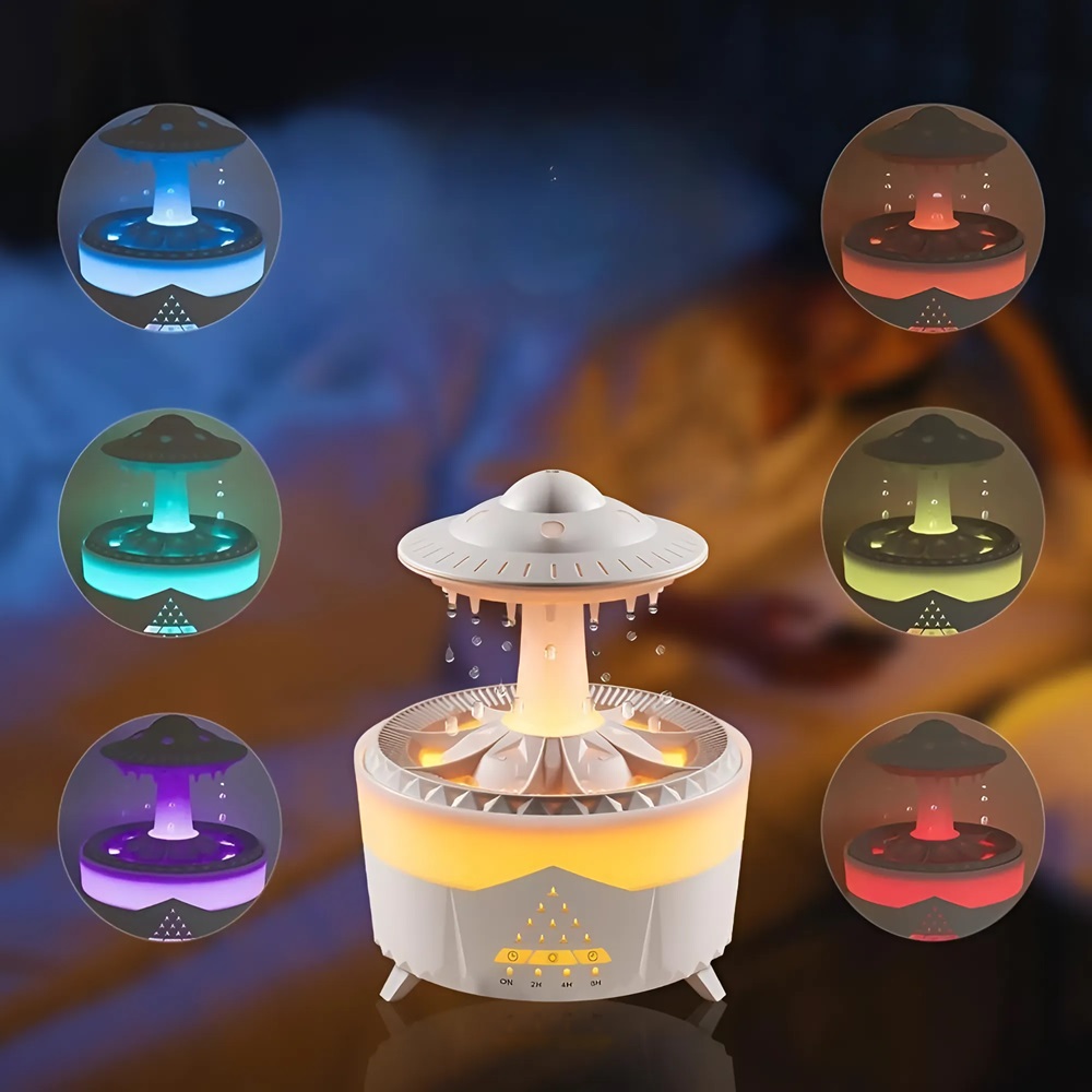 Esőcsepp mushroom design aromaterápiás diffúzor – 350 ml-es ultrahangos illóolaj párásító távirányítóval (THM) 1