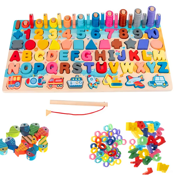 Fából készült montessori logaritmikus oktató tábla - koordináció és a motoros készség fejlesztő játék 9