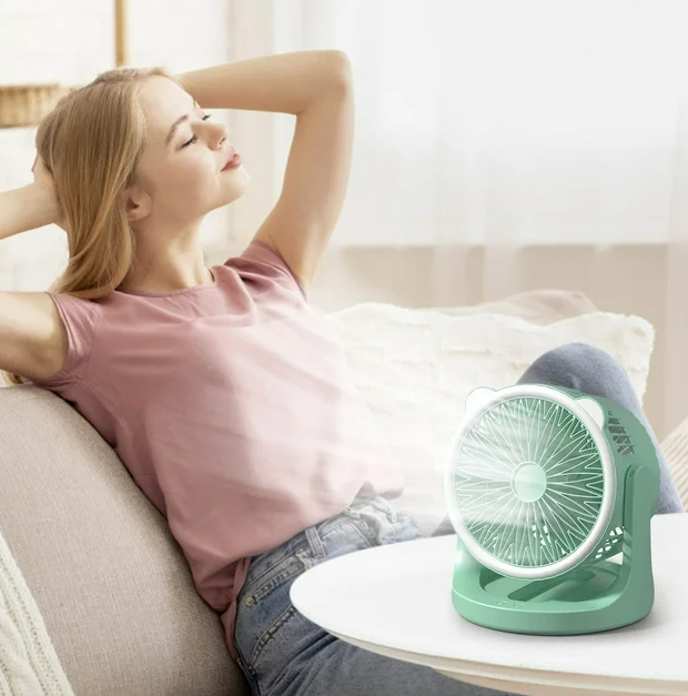 Hordozható mini újratölthető asztali ventilátor praktikus LED lámpával (BBJH) 11