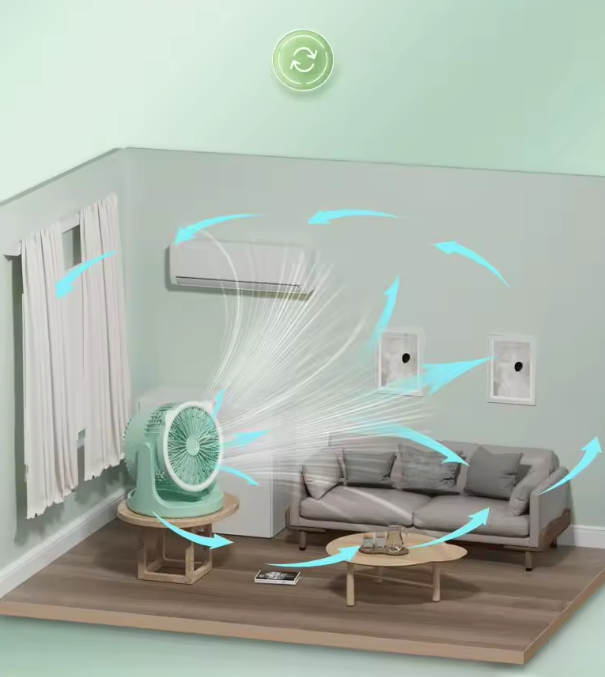 Hordozható mini újratölthető asztali ventilátor praktikus LED lámpával (BBJH)6