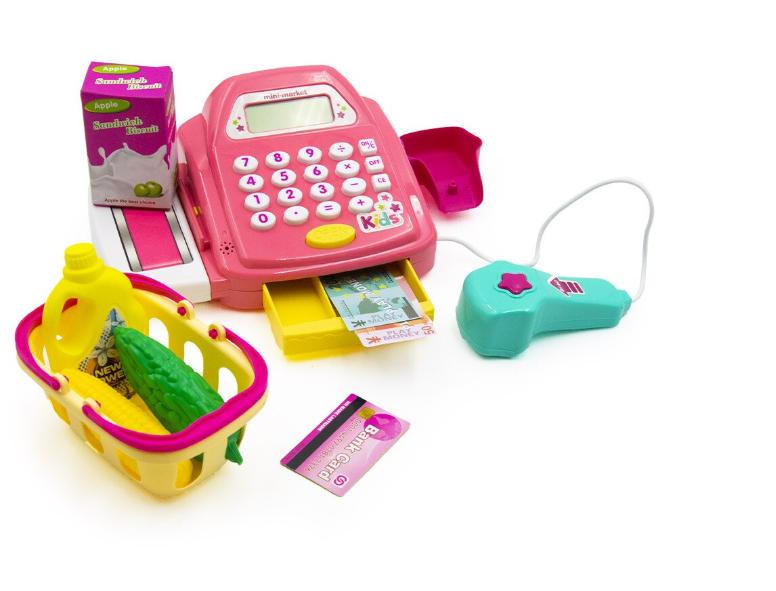 Interaktív gyermek Játék pénztárgép – játék pénzzel, élelmiszerekkel és kasszaszalaggal1