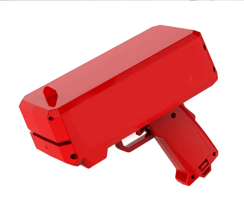 Money gun – piros színű elektromos pénzkilövő pisztoly 100 db játék bankjeggyel – esküvőre, bulira, fotózáshoz (BBV) (2)