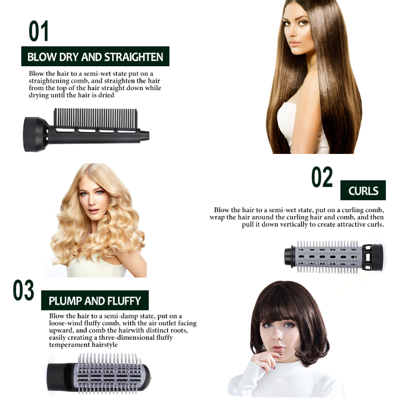 Negatív ionos 3 az 1-ben forró levegős hajszárító és hajegyenesítő fésű professzionális kefés hajszárító 14