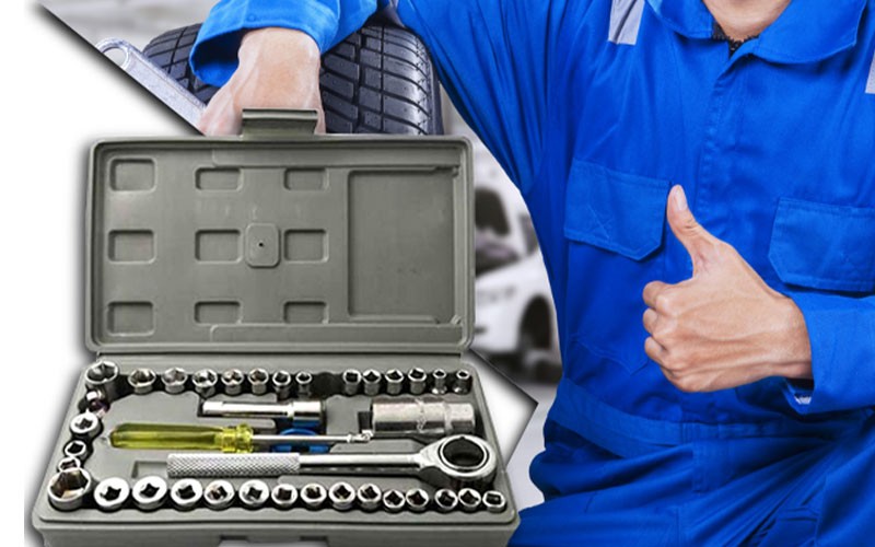 Professzionális, 40 db-os racsnis kulcs készlet műanyag szerszámos ládában (5)