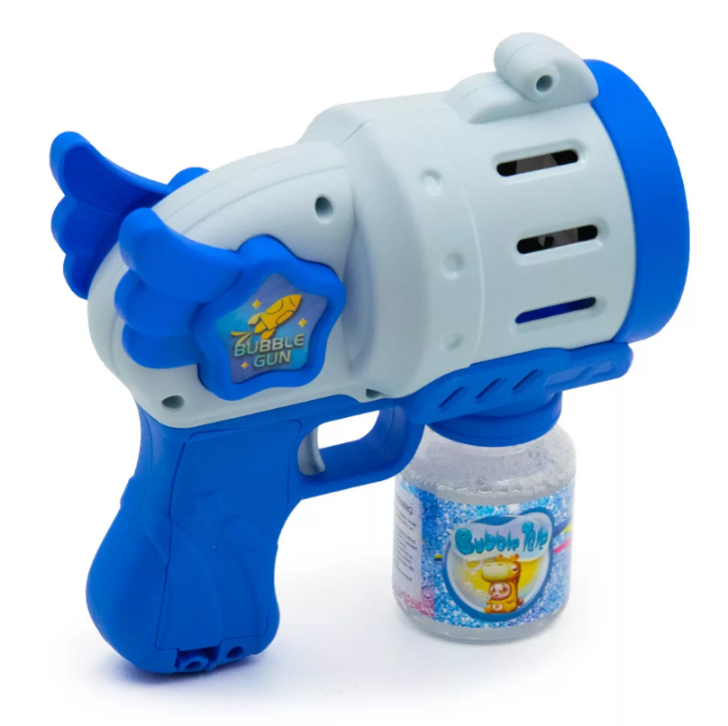 Szárnyakkal díszített kék színű autómata buborékfújó pisztoly (BBJ) 2