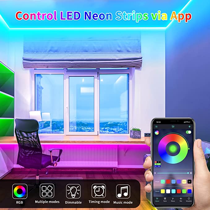 Telefonról vezérelhető 5 méteres NEON jellegű flexibilis LED fény szalag – egybefüggő fénycsík (2)