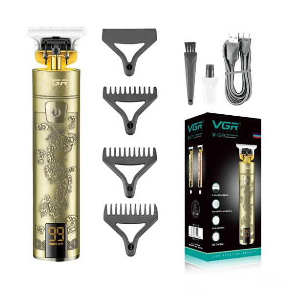 VGR-V076 LED kijelzős gravírozott hajnyíró titánium pengével és cserélhető fejekkel