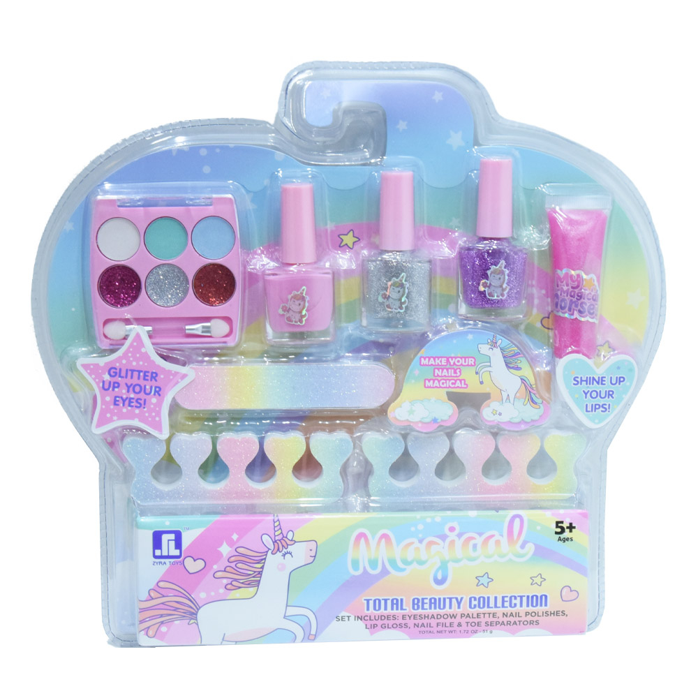 Varázslatos csillogó kislány sminkkészlet – szájfénnyel, körömlakkokkal, szemhéjfesték palettával3