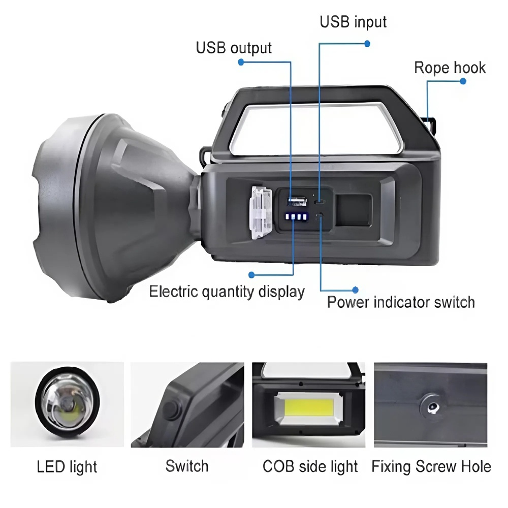 XXL_napenergiás_kézi_lámpa_20W_1200_lumen_fényerő,_20000mAh_akkumulátor,_hideg_fehér_LED_&_COB_technológia5