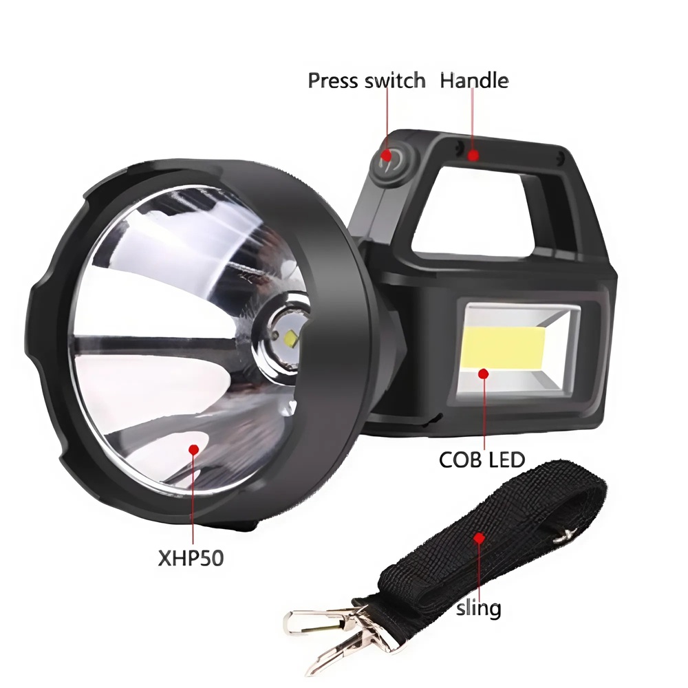 XXL_napenergiás_kézi_lámpa_20W_1200_lumen_fényerő,_20000mAh_akkumulátor,_hideg_fehér_LED_&_COB_technológia6