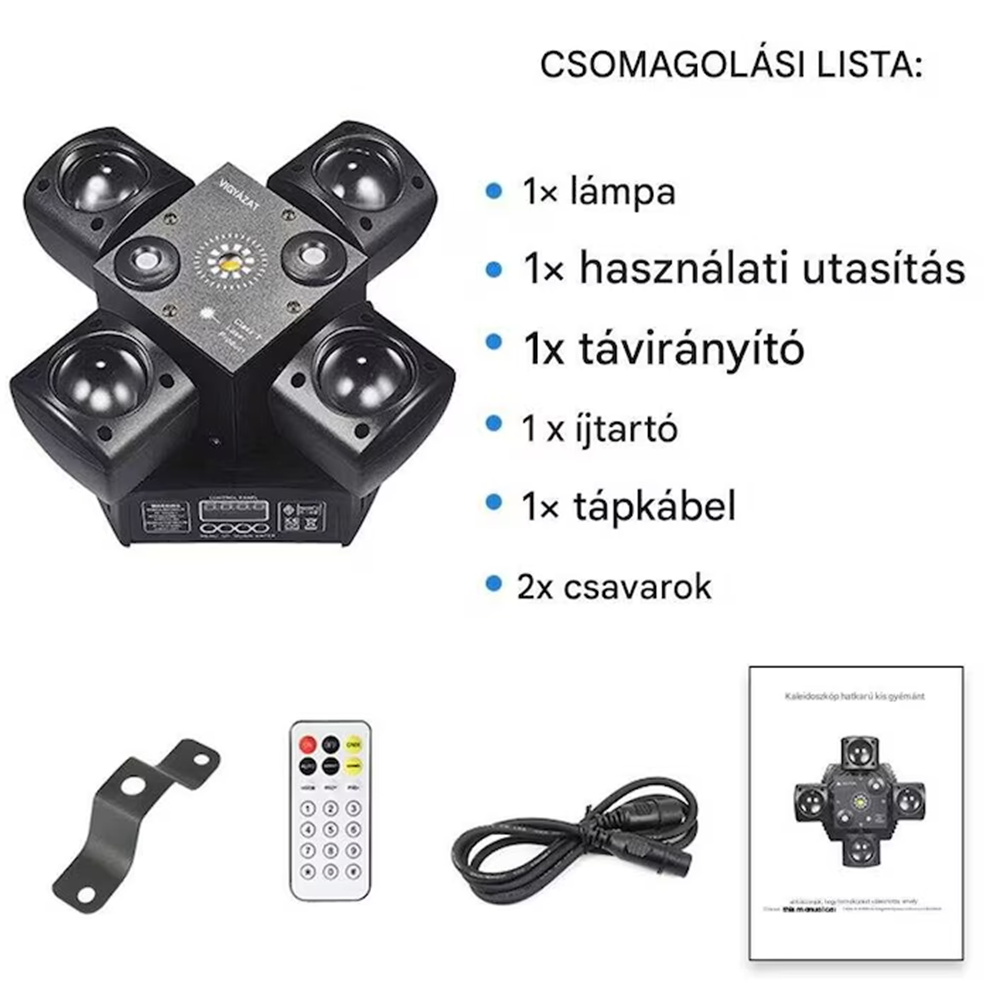 4 karos lézer-LED diszkófény mozgófejes effektekkel – stroboszkóp, hangvezérlés és távirányító-48W (BBD)3