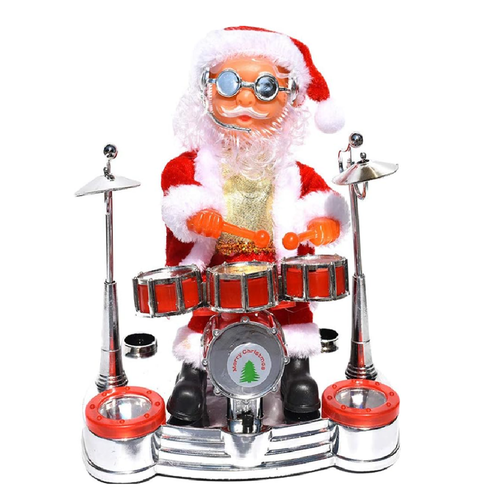 Táncoló, éneklő party Mikulás figura – zenélő és mozgó doboló karácsonyi dekoráció, vidám ünnepi hangulathoz HS272-8 (BBM)