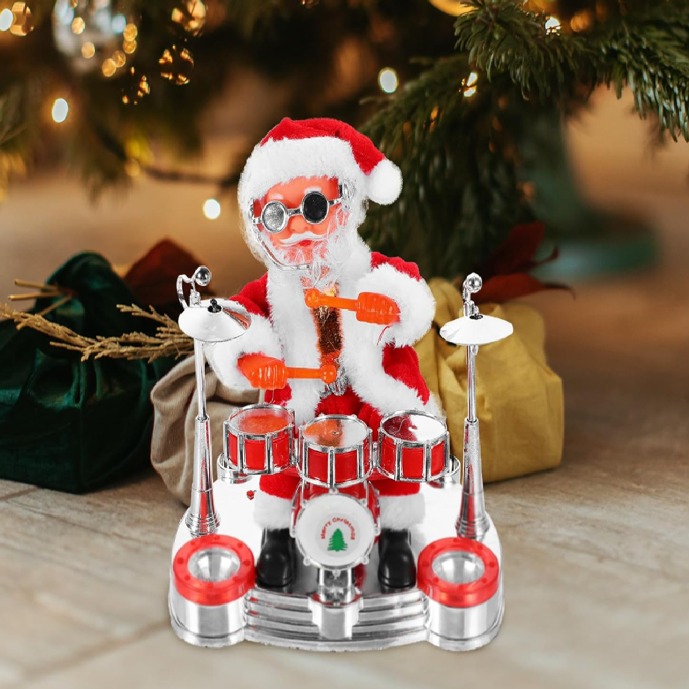 Táncoló, éneklő party Mikulás figura – zenélő és mozgó doboló karácsonyi dekoráció, vidám ünnepi hangulathoz HS272-8 (BBM)2