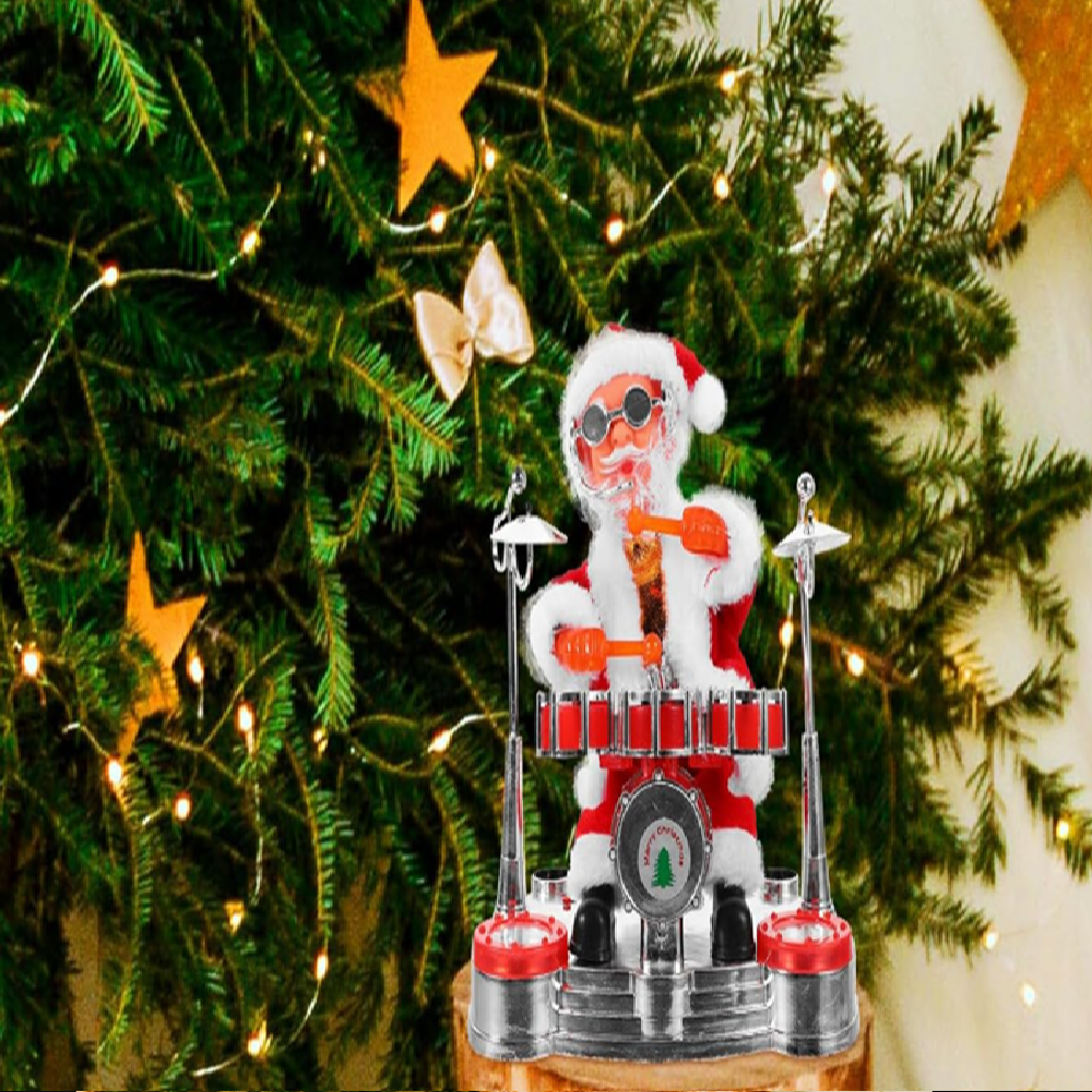 Táncoló, éneklő party Mikulás figura – zenélő és mozgó doboló karácsonyi dekoráció, vidám ünnepi hangulathoz HS272-8 (BBM)3