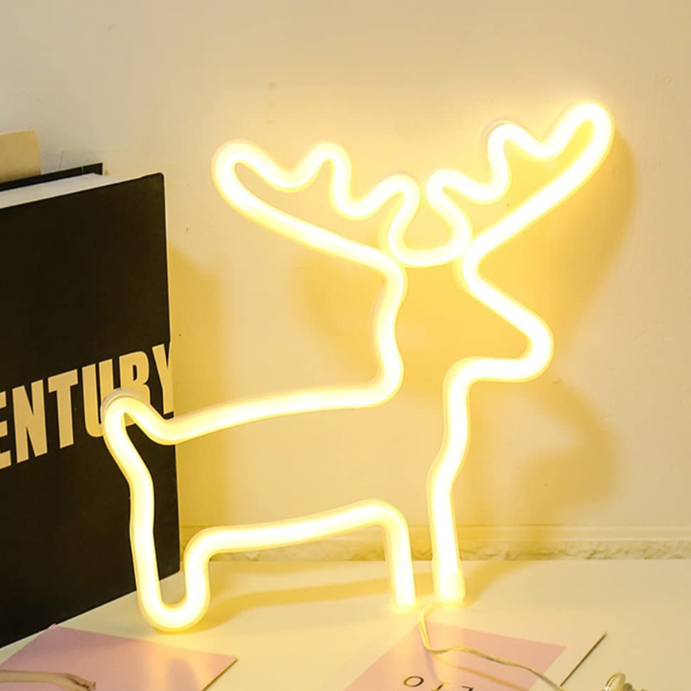 Karácsonyi LED neon dekoráció – hópehely vagy rénszarvas forma, 24×27 cm hangulatos fénydekor beltérre és ablakba (BLLV)2