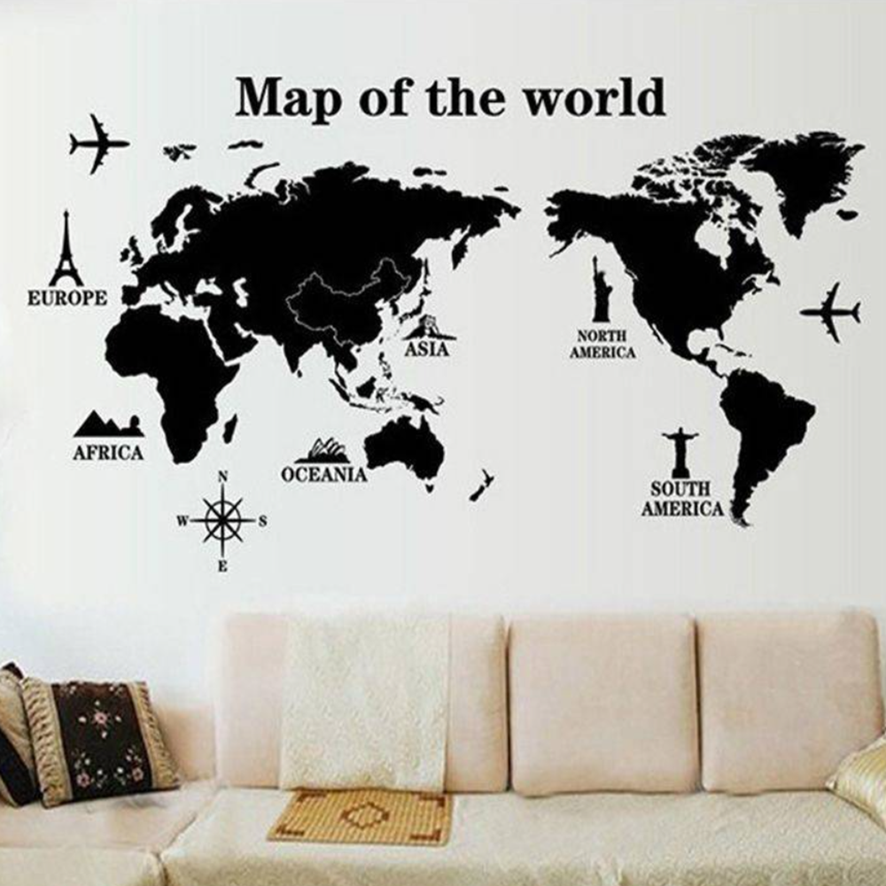 Világtérkép falmatrica – 160×120 cm-es területű dekorációs fali matrica modern otthonokba és irodákba (BLLV)2