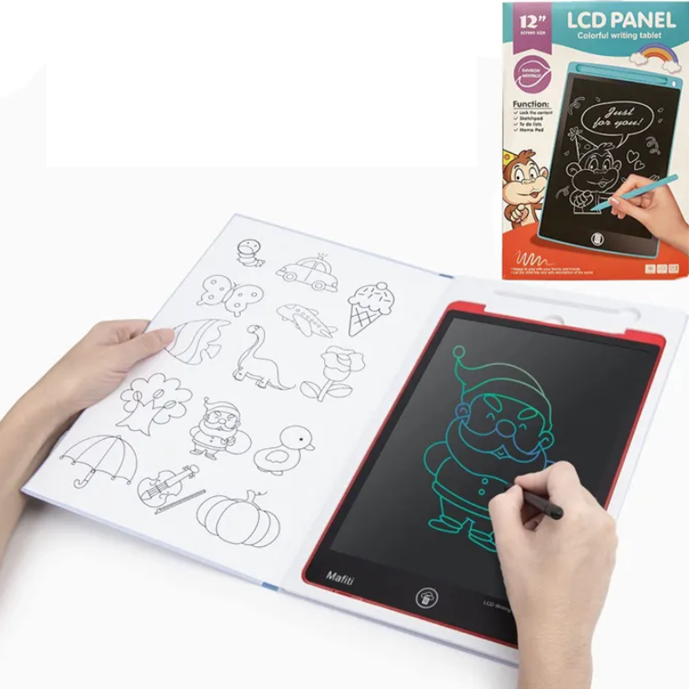 12 hüvelykes LCD színes író- és rajztábla gyerekeknek – törölhető, újraírható digitális fejlesztő játék kisgyermekeknek és óvodásoknak (BBMJ) 1