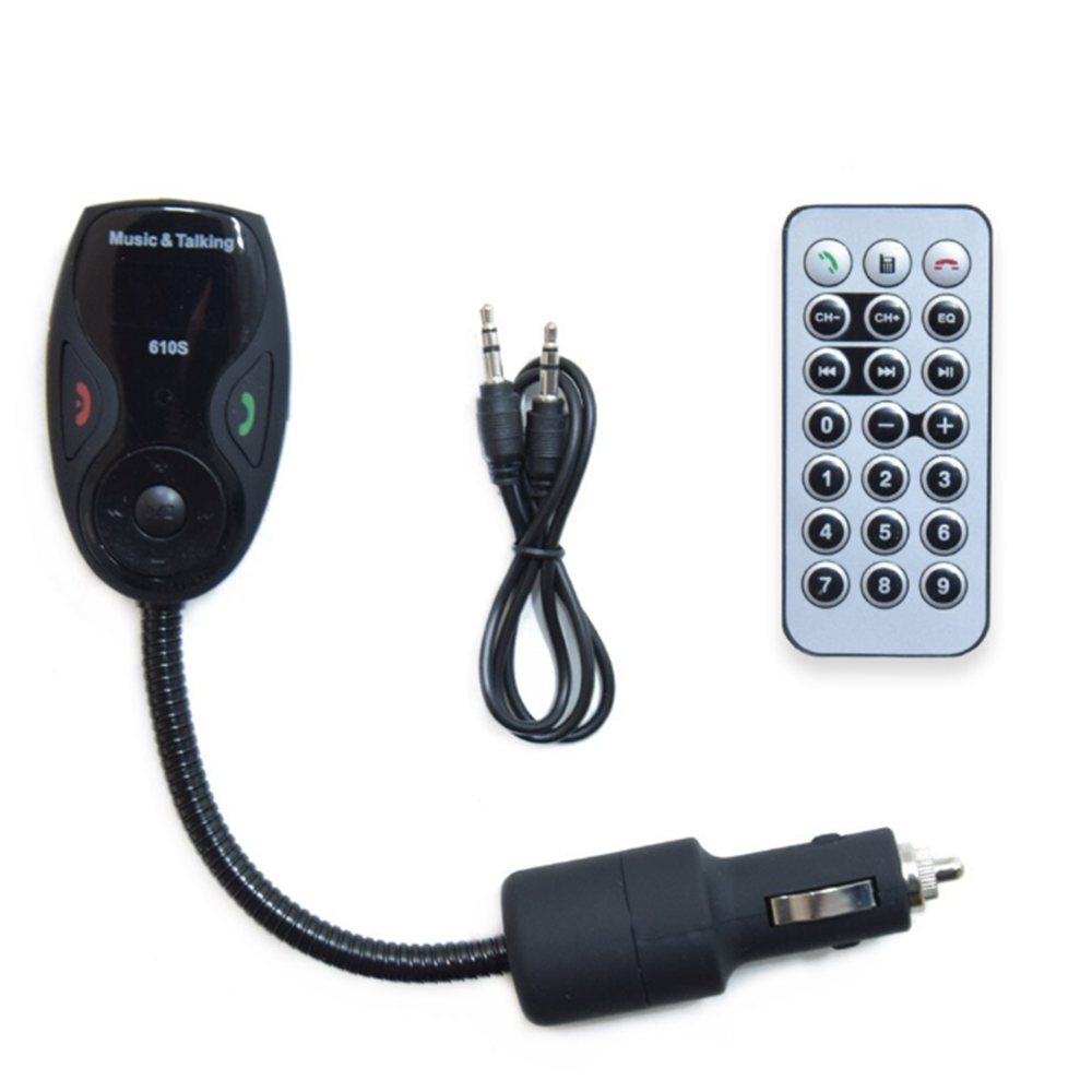 610S Bluetooth autós FM transzmitter MP3 lejátszóhoz, kihangosítóval és távirányítóval, flexibilis kivitel 1