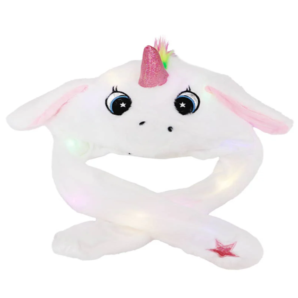 Aranyos színes egyszarvú sapka – bolyhos plüss téli női beanie szarvval, fülekkel és állítható zsinórral (BBMJ) 1