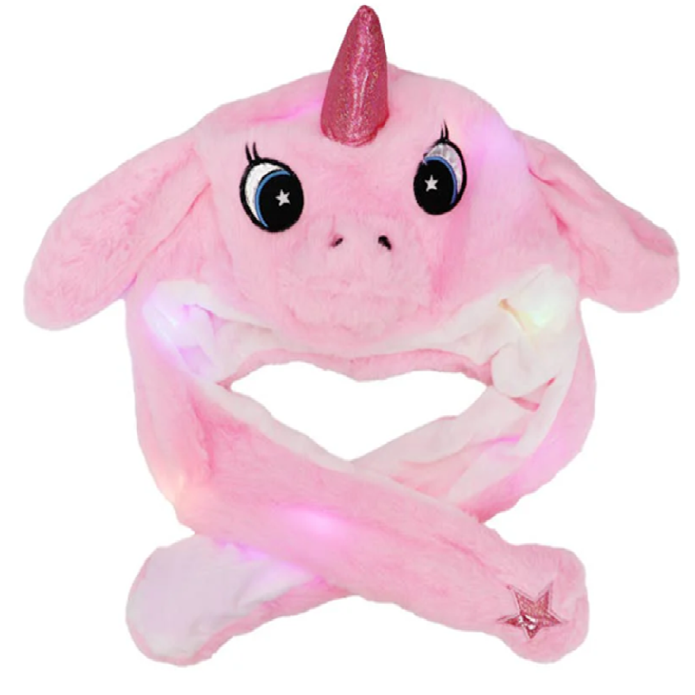 Aranyos színes egyszarvú sapka – bolyhos plüss téli női beanie szarvval, fülekkel – rózsaszín (BBJ) 1