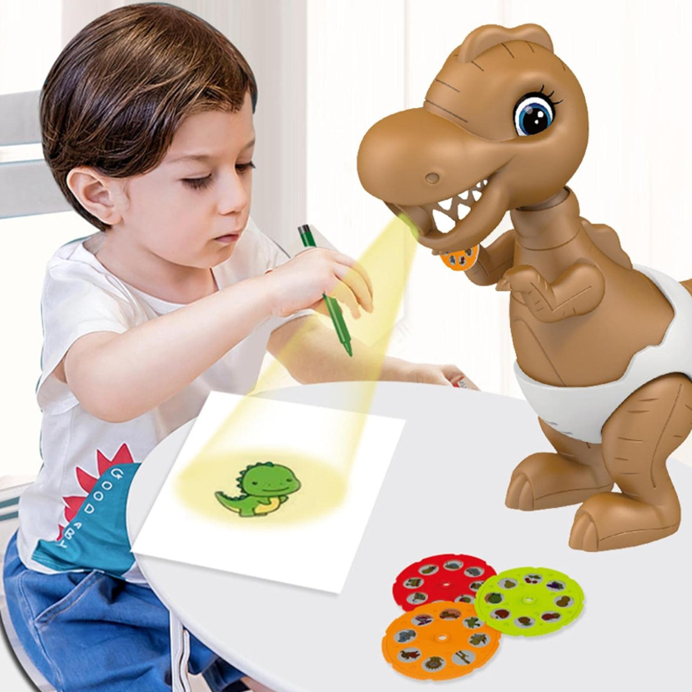Dínós rajzprojektor gyerekeknek 3 éves kortól – 24 mintás vetítős rajzkészlet mozgó fejjel (BBMJ) 2