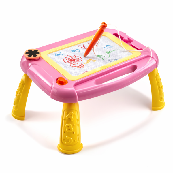 DoodleDorka mágneses rajztábla 4 színnel és 2 bélyeggel – törölhető rajzoló tábla gyerekeknek 30×45 cm (rózsaszín) (BBJ) 1