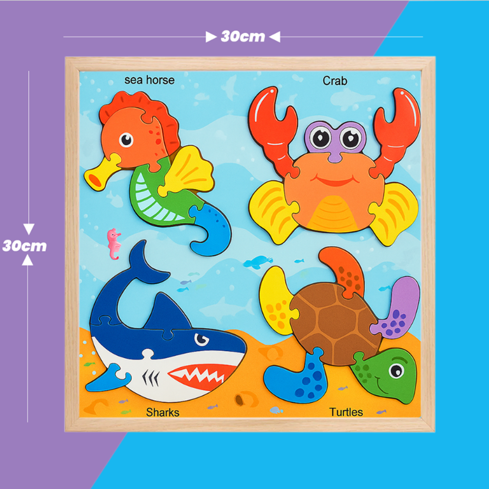 Fa állatos kirakó játék gyerekeknek készségfejlesztő fa puzzle 2 éves kortól 4 az 1-ben oktató kirakós (BBMJ) 4