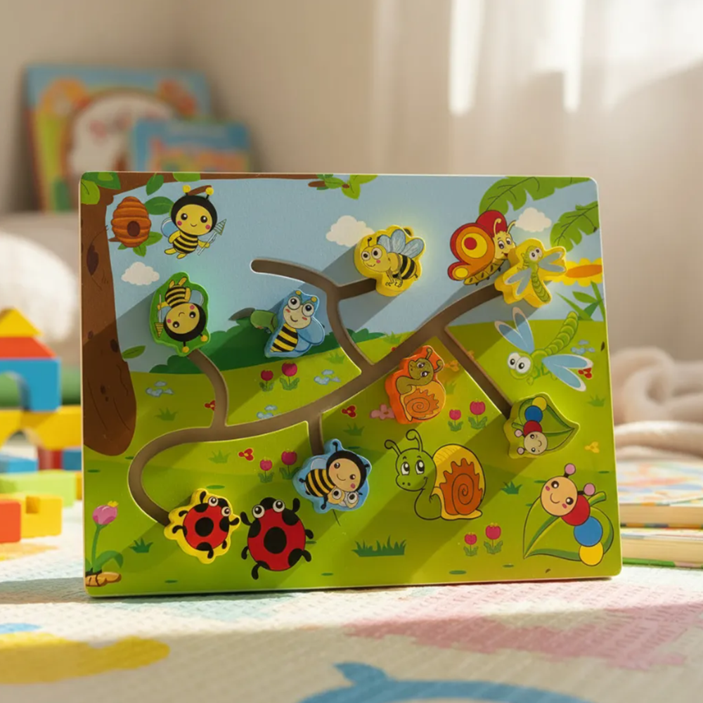 Fajáték útkereső kirakó kisgyermekeknek készségfejlesztő fa puzzle játék (BBMJ) 4