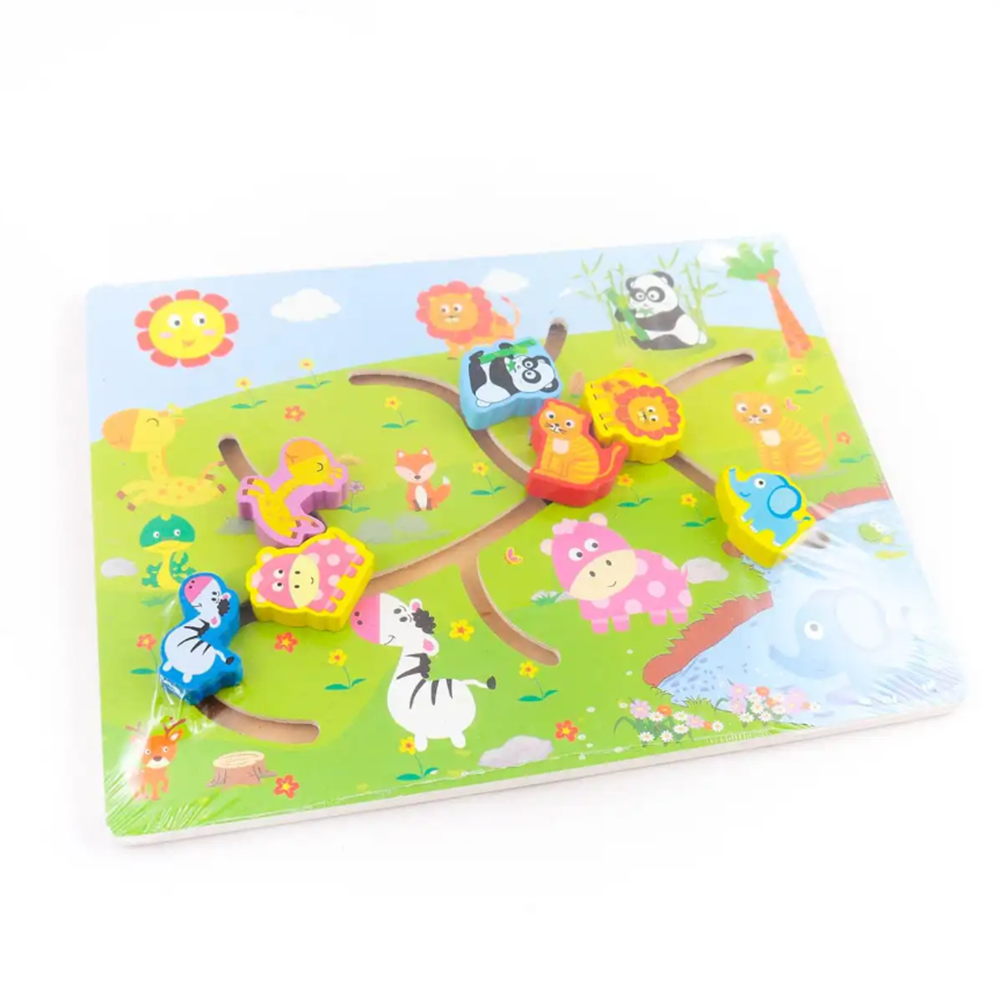 Fajáték útkereső kirakó kisgyermekeknek készségfejlesztő fa puzzle játék (BBMJ) 5