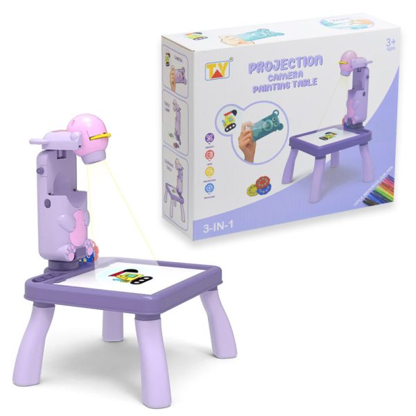 Mini projektoros zenélő rajzasztal gyerekeknek – filctollakkal, mintákkal lila (BBJ) 1 (2)