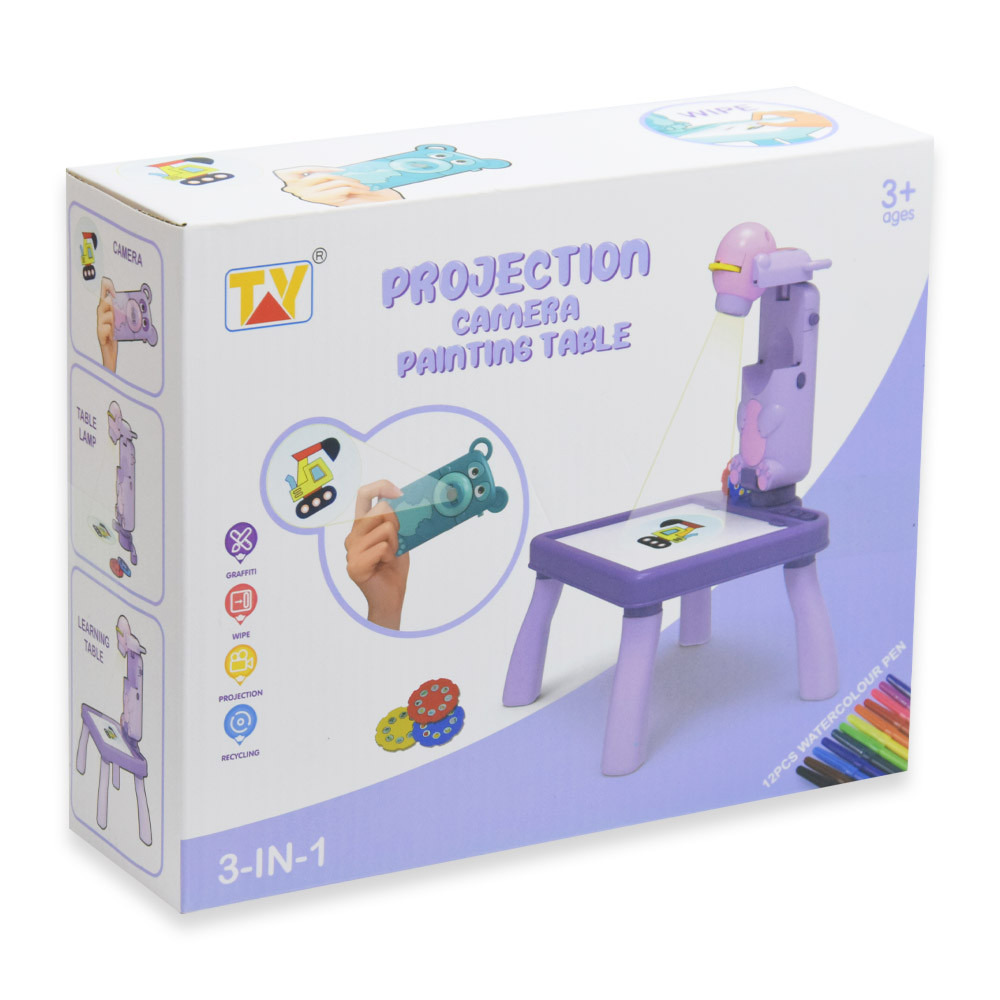 Mini projektoros zenélő rajzasztal gyerekeknek – filctollakkal, mintákkal lila (BBJ) 4 (2)