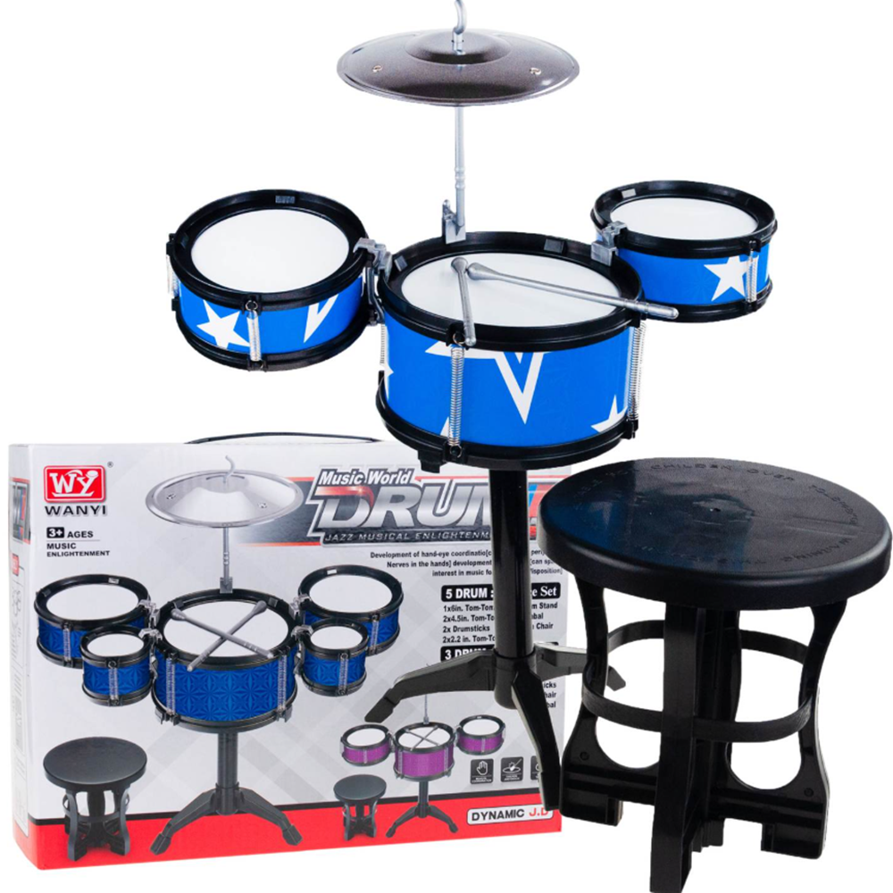 Music world 3 részes gyerek dobfelszerelés székkel – dob szett tányérral és dobverőkkel 3 éves kortól (BBJ) 1