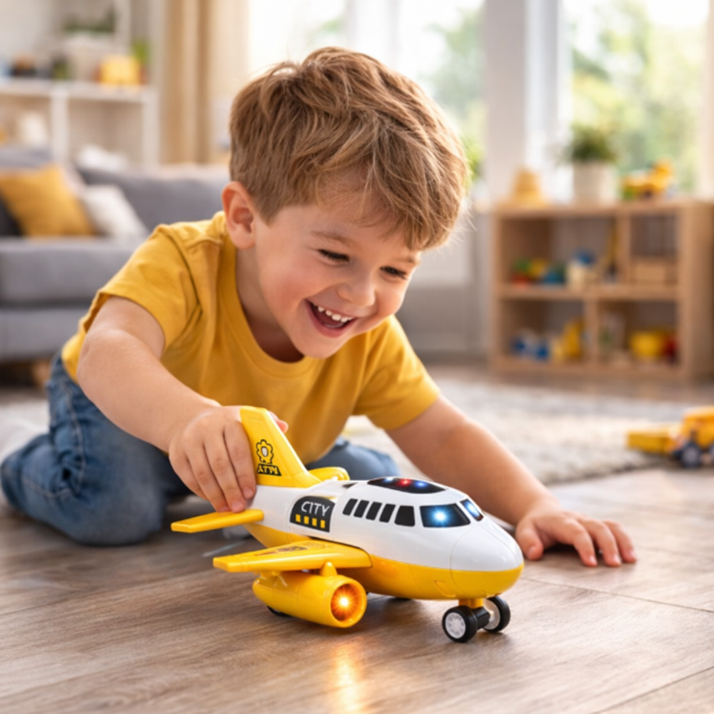 Szárnyas kommandó rendőrségi teherszállító repülő játék – cargo szállító játékszett gyerekeknek, sárga (BBJ) 2