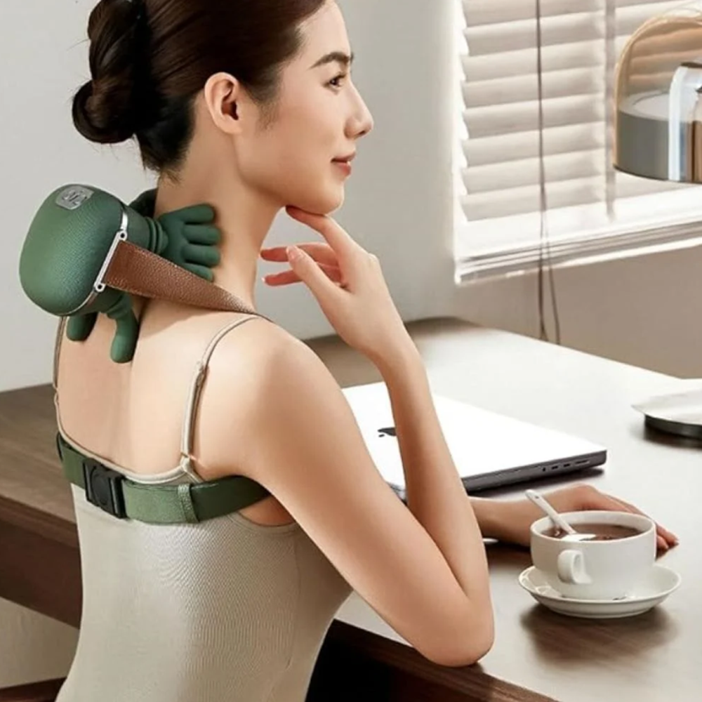 Vezeték nélküli 4D nyakmasszírozó fűtéssel – Hordozható akupresszúrás nyak- és hátmasszírozó, újratölthető váll- és izomlazító készülék (BBD) 7