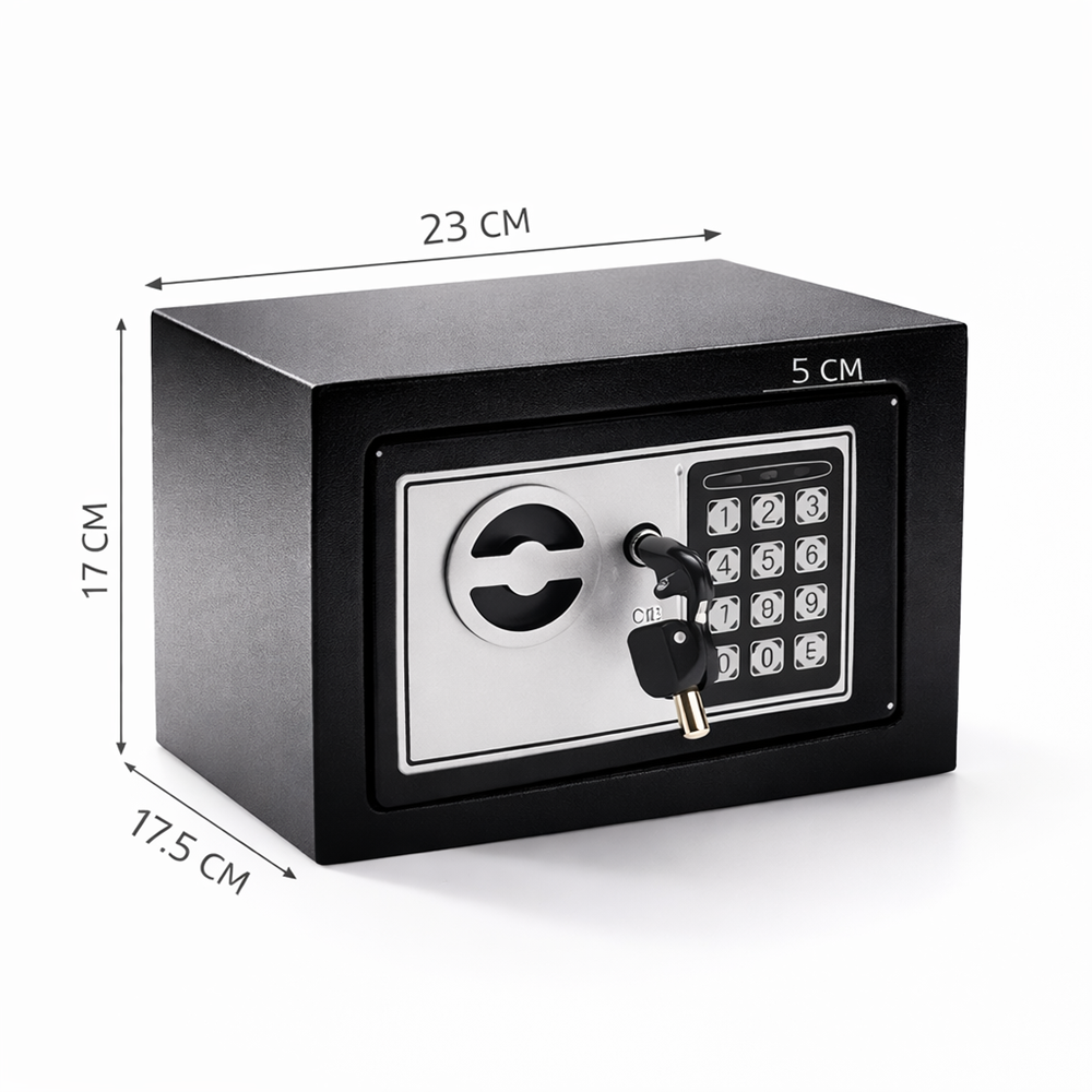 Acél digitális kombinációs széf – elektronikus kóddal nyitható biztonsági széf 4×AA elemmel, fekete trezor otthonra és irodába (BBV) 5