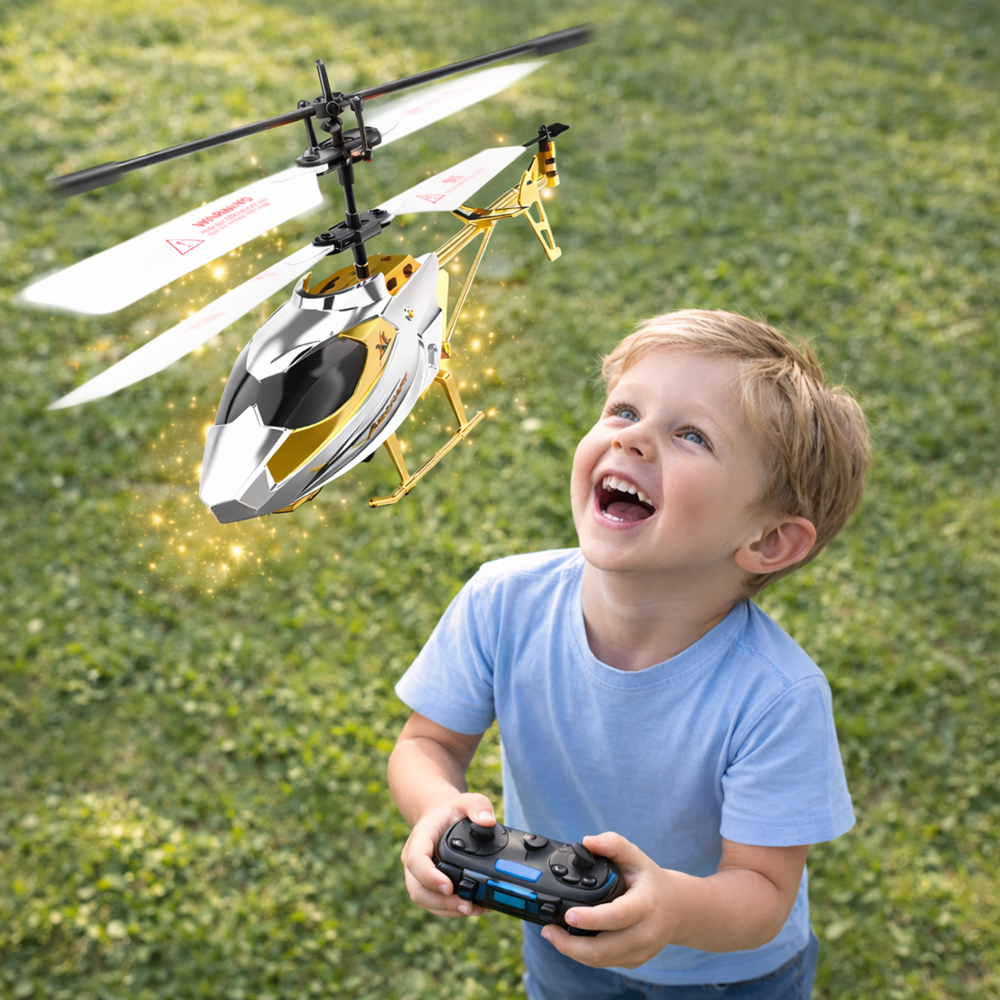 AirStorm RC távirányítós helikopter giroszkóppal – 2.5 csatornás játék helikopter gyerekeknek, arany-ezüst (BBJ) 2