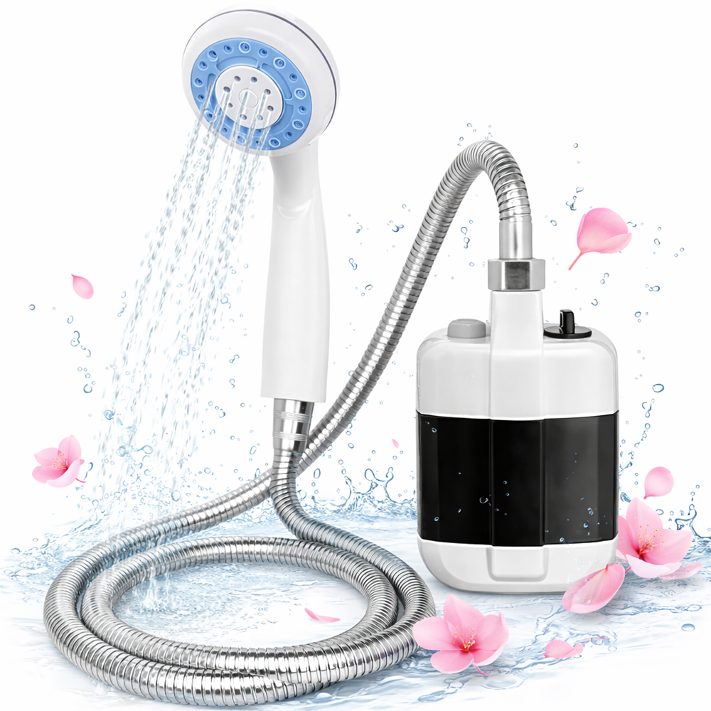 AquaTrail hordozható kemping zuhany – akkumulátoros elektromos kempingzuhany USB töltéssel, hordozható túra- és kemping zuhanyszett (BBV) 1