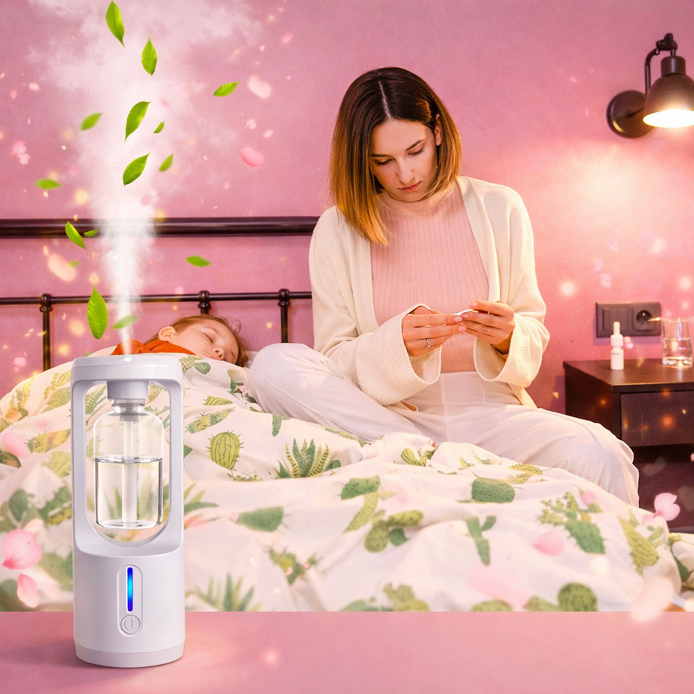 AromaMist Mini 50ml Illóolaj Diffúzor – Aromaterápiás ultrahangos párologtató fehér színben illatolajjal 2