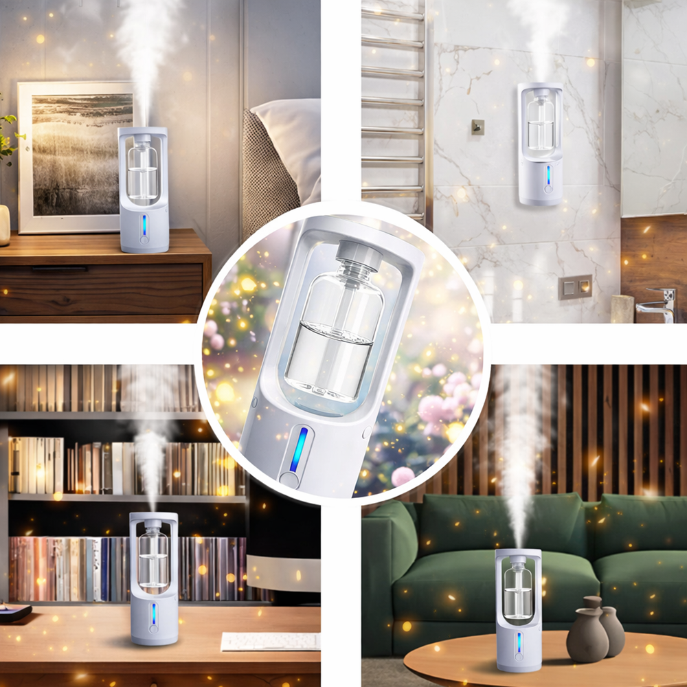 AromaMist Mini 50ml Illóolaj Diffúzor – Aromaterápiás ultrahangos párologtató fehér színben illatolajjal 3