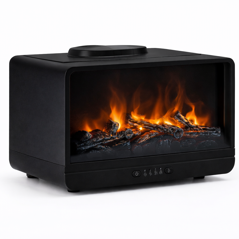 Aromora Relax kandalló hatású aromaterápiás diffúzor és ultrahangos párásító 300 ml – LED láng effekt (BBV) 1