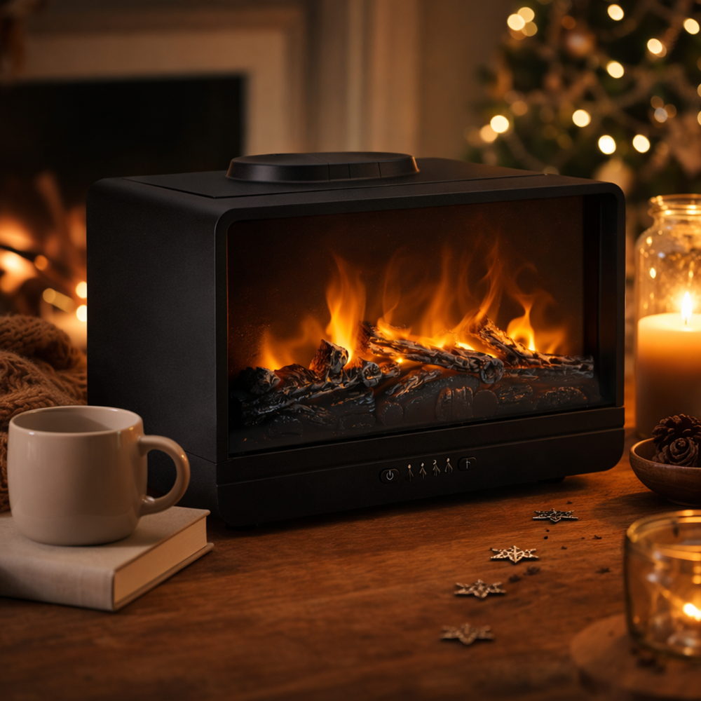 Aromora Relax kandalló hatású aromaterápiás diffúzor és ultrahangos párásító 300 ml – LED láng effekt (BBV) 8