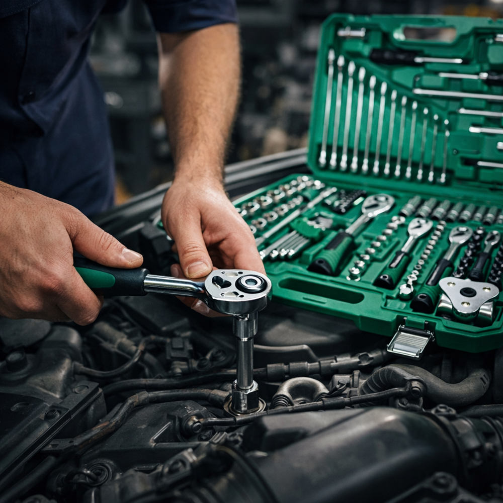 AutoPro 121 részes autószerelő szerszámkészlet kofferben – racsnis dugókulcs készlet, imbusz, bit, villáskulcs és csavarhúzó szett autó javításhoz 2