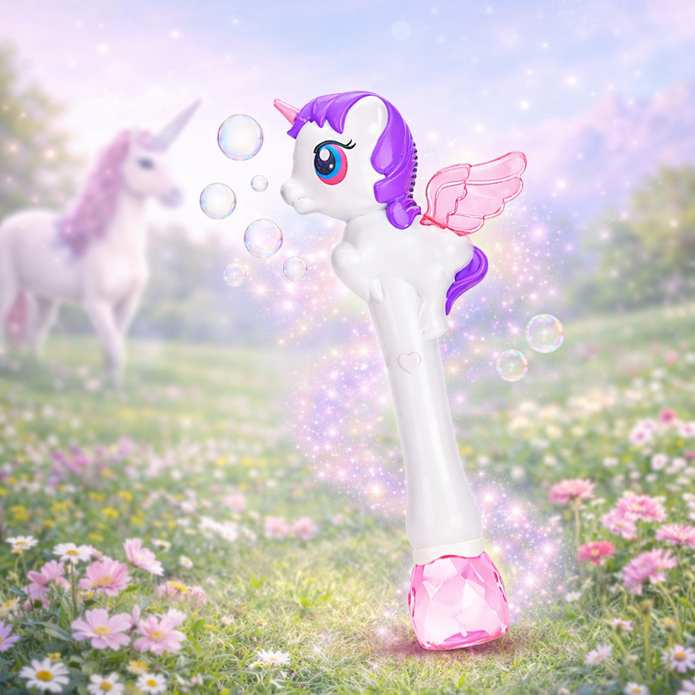 Bubble Wand unikornis buborékfújó pálca – elemes automata szappanbuborék játék gyerekeknek, fehér (BBJ) 4