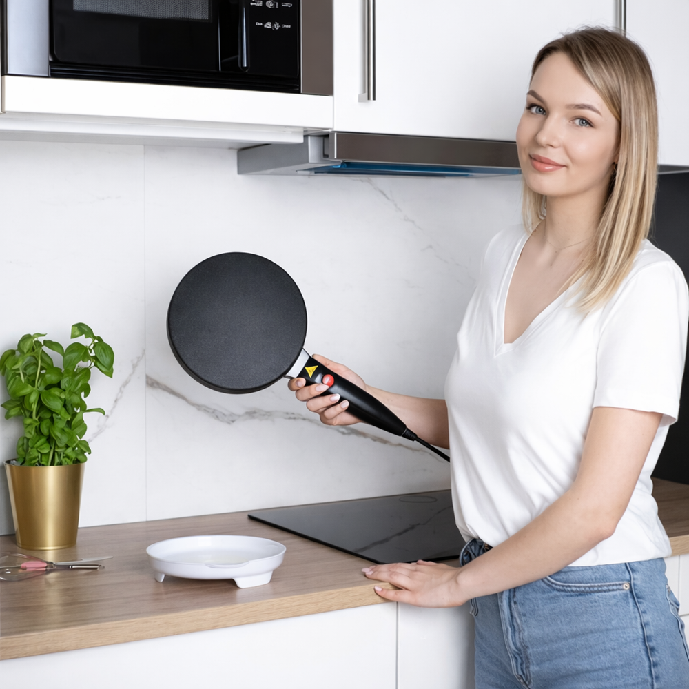 CREPELLA Pro elektromos palacsintasütő és crepe maker – tapadásmentes tortilla sütő, kompakt reggelikészítő (BBE) 3