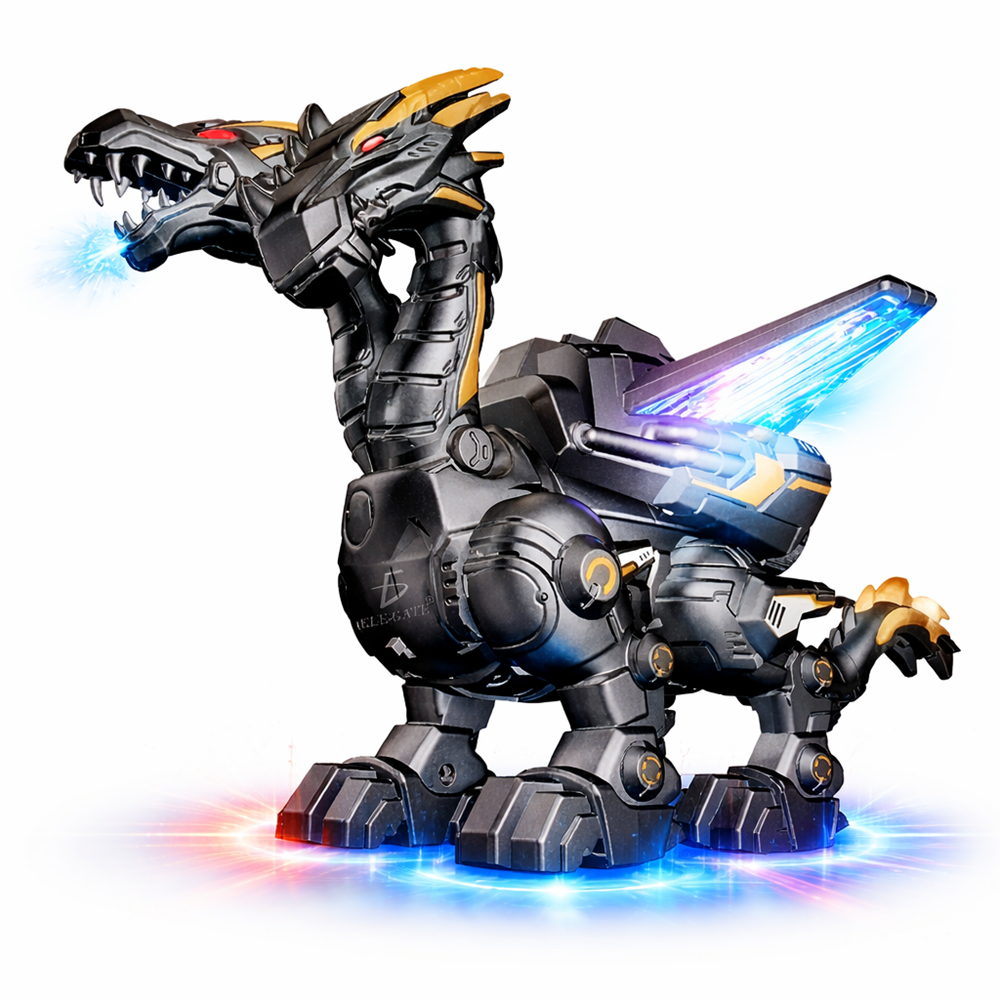 Cryptogon harci űrsárkány – kétfejű LED világító, hangos lépegető mechanikus robot játék (BBJ) 1