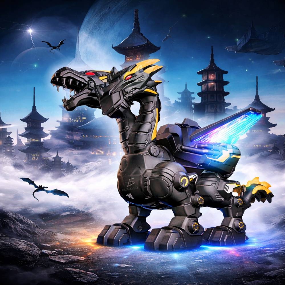 Cryptogon harci űrsárkány – kétfejű LED világító, hangos lépegető mechanikus robot játék (BBJ) 3