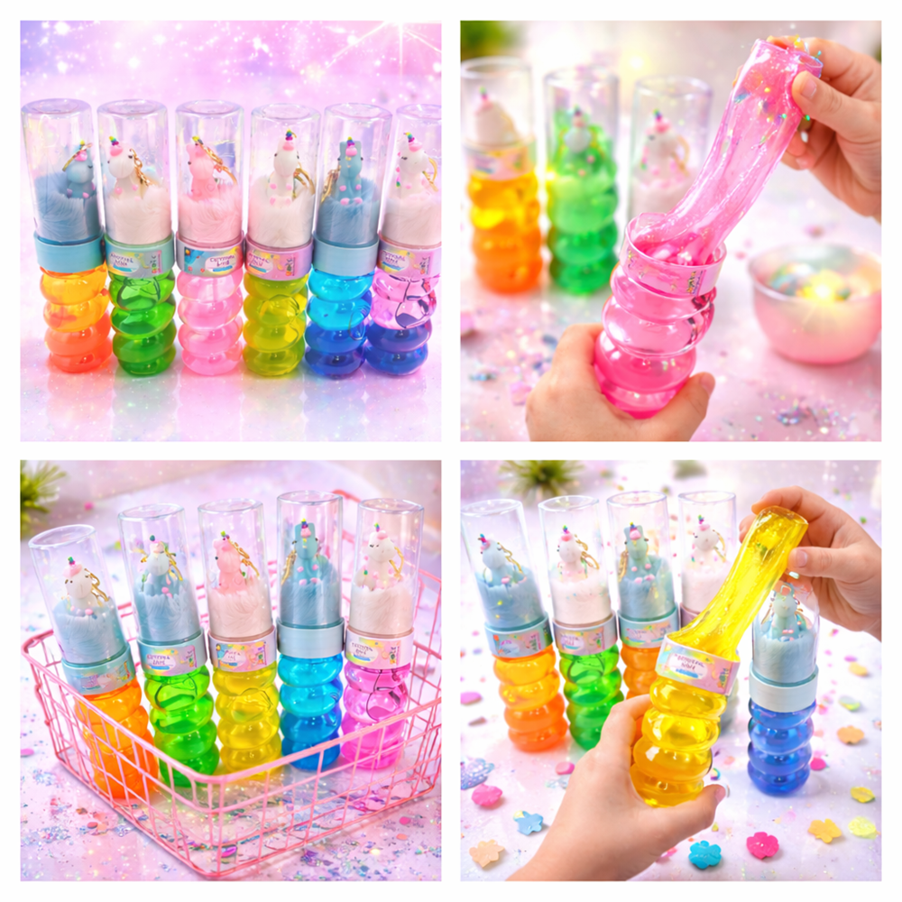 Crystal Mud unikornisos slime játék – színes glitter slime kulcstartós unikornissal gyerekeknek 3