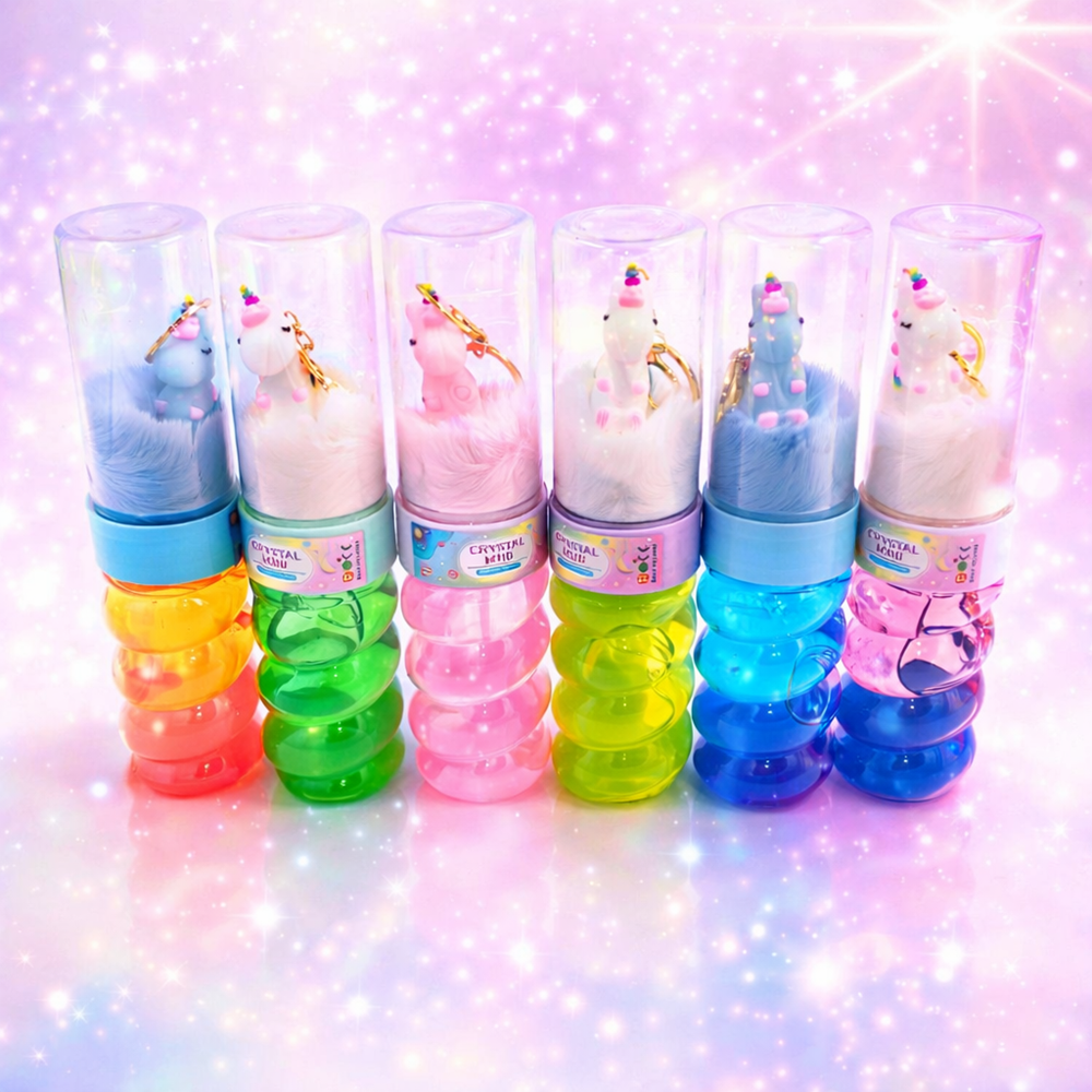 Crystal Mud unikornisos slime játék – színes glitter slime kulcstartós unikornissal gyerekeknek 4