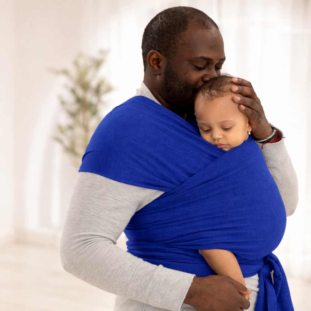 Ergonomikus babahordozó újszülötteknek – állítható, kéz nélküli használat, kék (BBM) 4