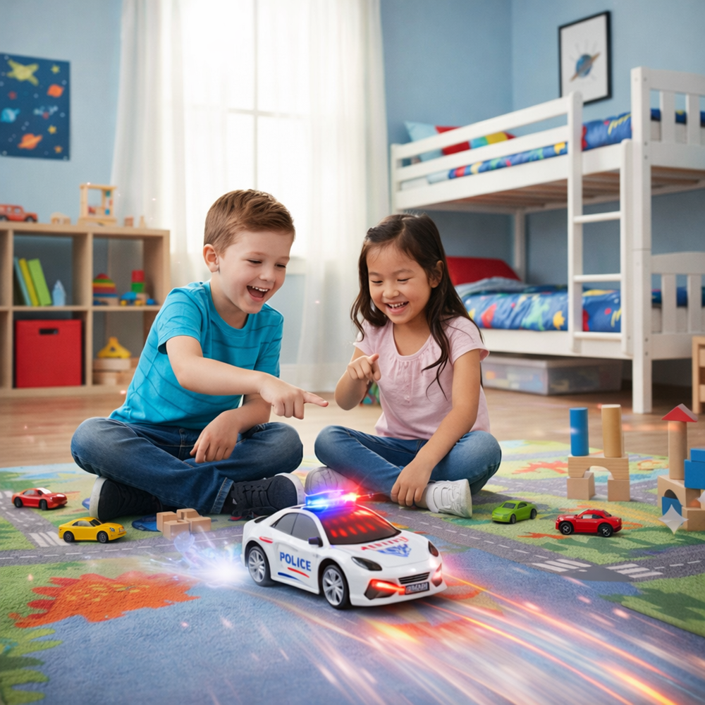 FlashCop interaktív rendőrautó – LED fényes, szirénás játék autó gyerekeknek, 18×9×7 cm (BBJ) 2